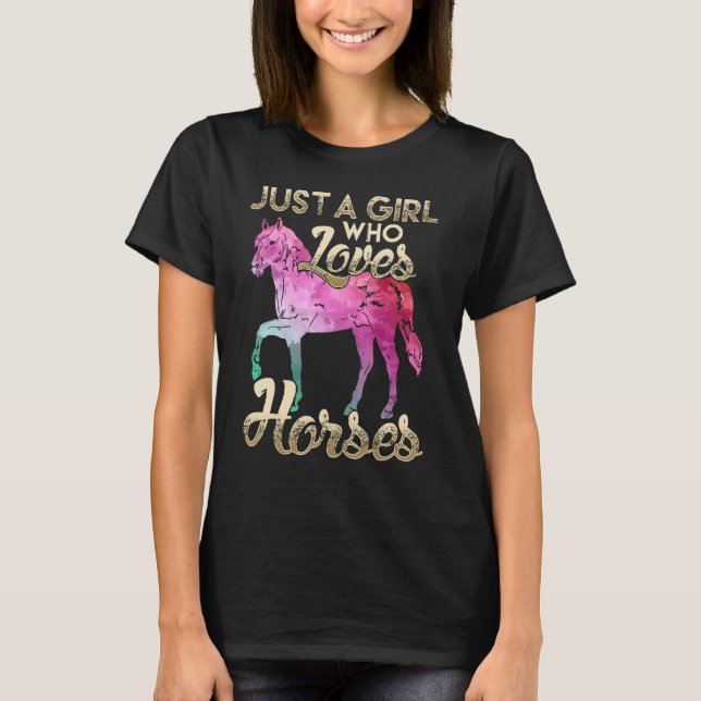 A Girl Who Loves Horses Floral Horse T-Shirt (Front)