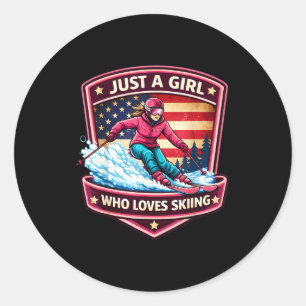 A girl who loves skiing american skier ski resort classic round sticker
