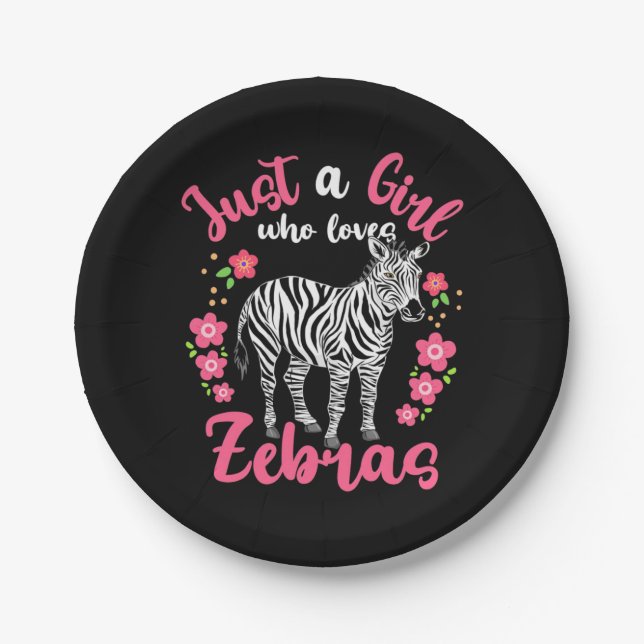 A Girl Who Loves Zebras And Flower Paper Plate (Front)