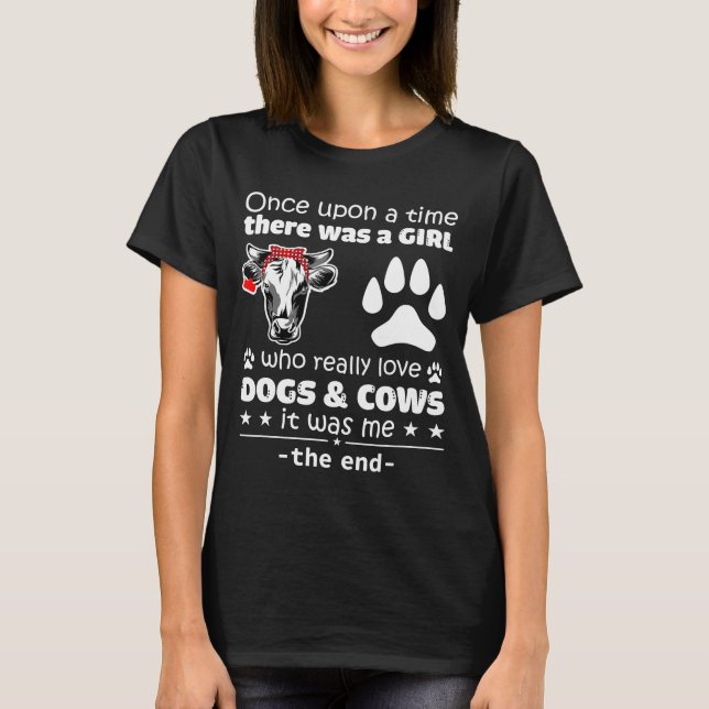 A Girl Who Really Love Cows And Dogs Lover Cow Dog T-Shirt (Front)