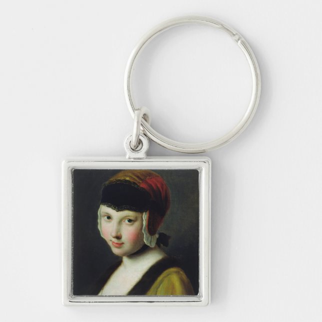 A girl with a black mask key ring (Front)