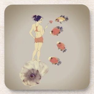 A girl with a flower coaster