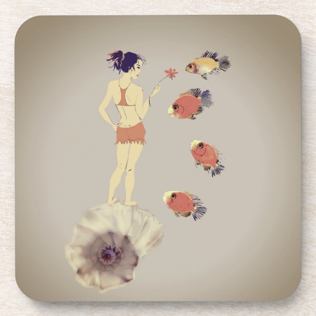 A girl with a flower coaster (Front)