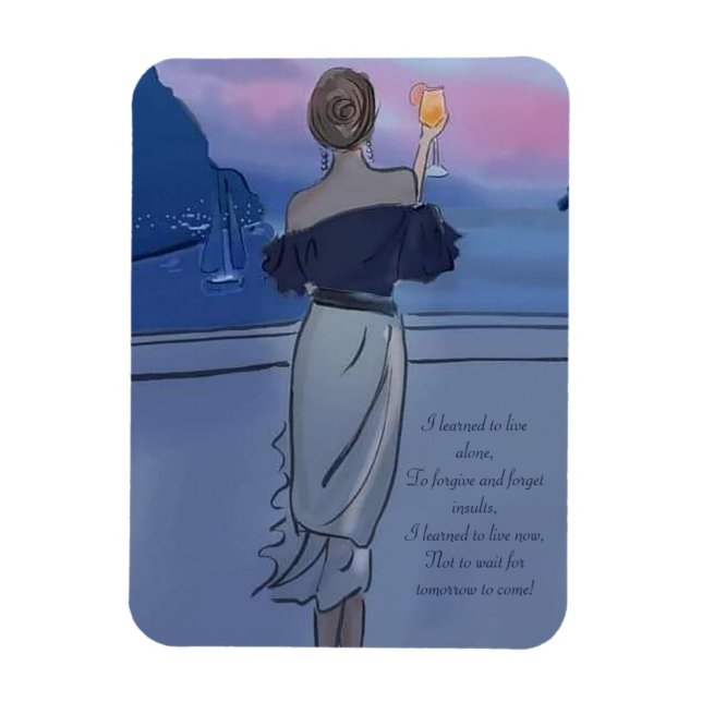 A girl with a glass of wine on the coast magnet (Vertical)