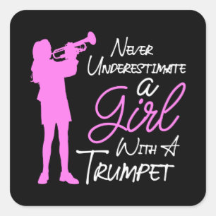 a girl with a trumpet square sticker
