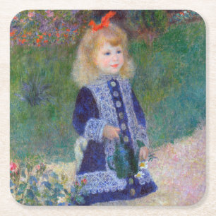 A Girl with a Watering Can, Renoir Square Paper Coaster
