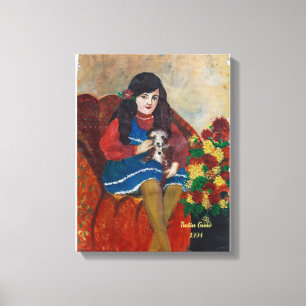 a girl with her dog canvas print
