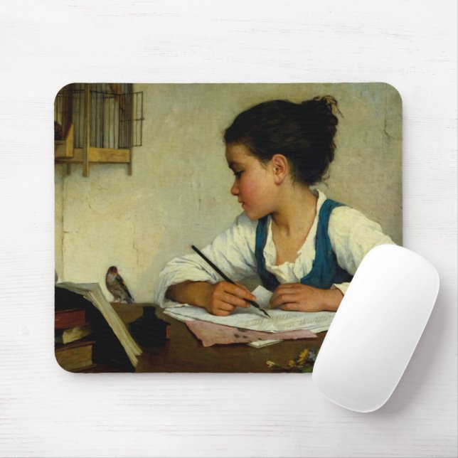 A Girl Writing, Pet Goldfinch by Henriette Browne Mouse Mat (With Mouse)