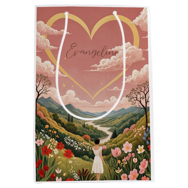 A Girl's Heartfelt Gaze Personalised   Medium Gift Bag (Front)