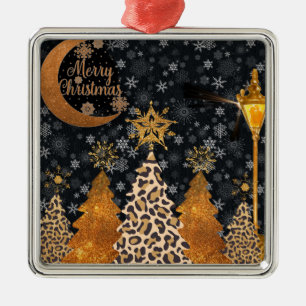 A Glamourous Wild Leopard Christmas Metal Tree Decoration