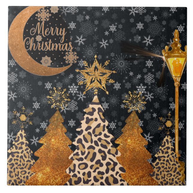 A Glamourous Wild Leopard Christmas Tile (Front)