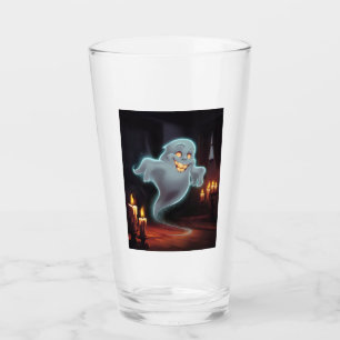 A glass with a smiling ghost.