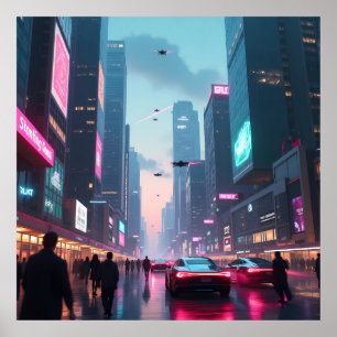 A Glimpse into the Futuristic Cityscape AI Poster