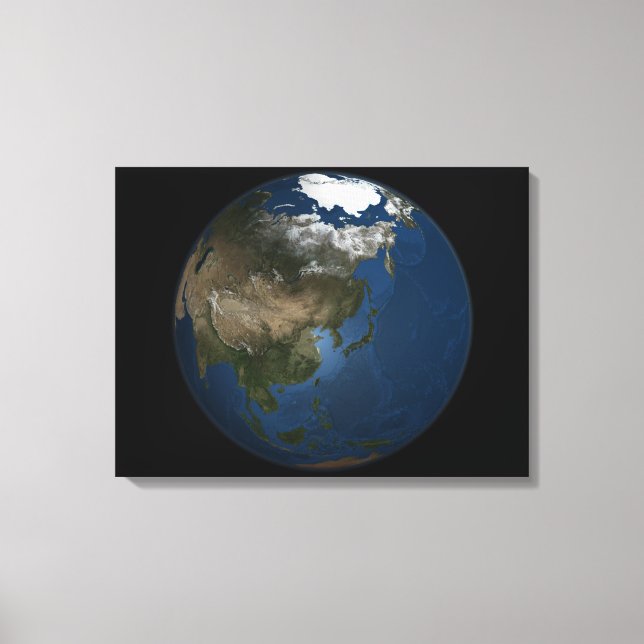 A global view over Asia with Arctic sea ice Canvas Print (Front)