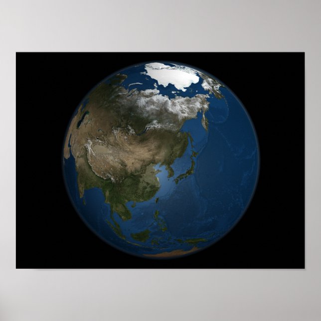 A global view over Asia with Arctic sea ice Poster (Front)