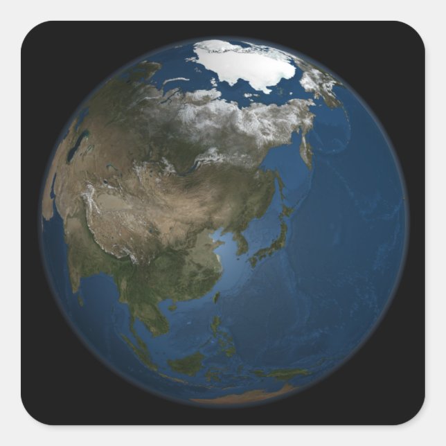 A global view over Asia with Arctic sea ice Square Sticker (Front)