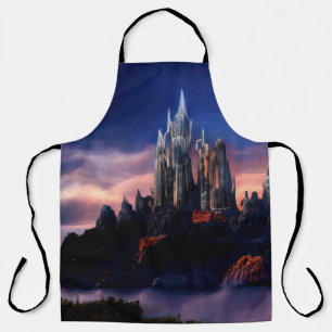 A gloomy fairy-tale castle on a mountain among the apron