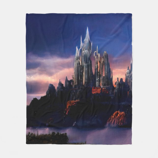 A gloomy fairy-tale castle on a mountain among the fleece blanket (Front)