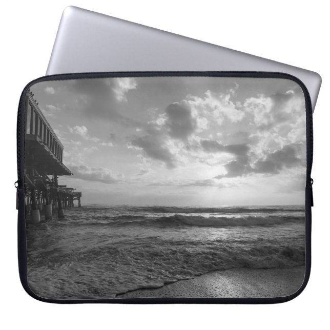 A Glorious Beach Morning Grayscale Laptop Sleeve (Front)