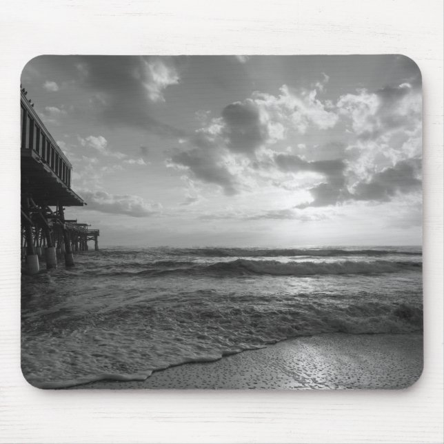 A Glorious Beach Morning Grayscale Mouse Mat (Front)