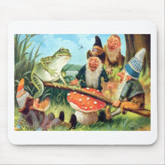 A Gnome and Frog on a Mushroom Seesaw Mouse Mat