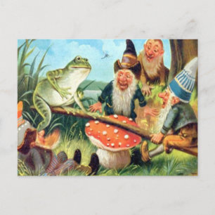 A Gnome and Frog on a Mushroom Seesaw Postcard
