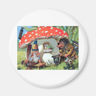 A Gnome Living in a Mushroom Cottage Magnet