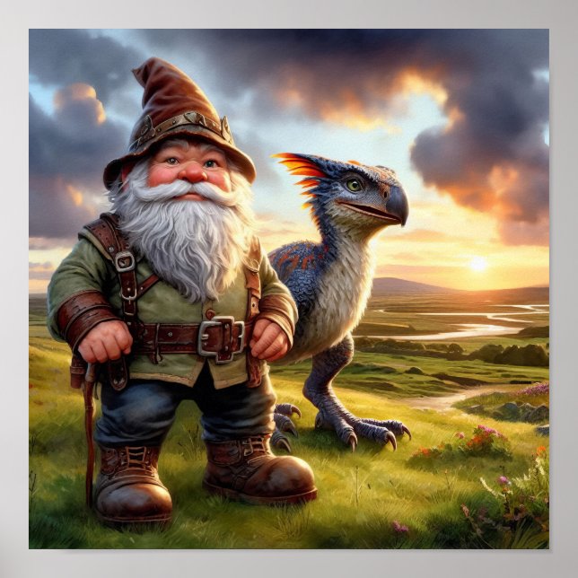 A Gnome Warrior Posing with his Dragon Poster (Front)