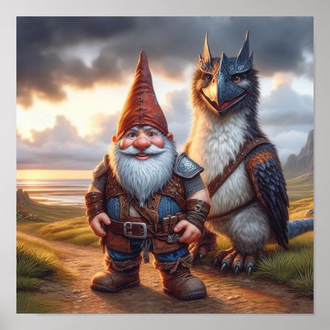 A Gnome Warrior Posing with his Dragon Poster (Front)