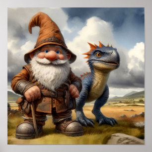 A Gnome Warrior Posing with his Dragon Poster