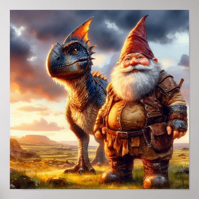 A Gnome Warrior posing with his Dragon Poster (Front)
