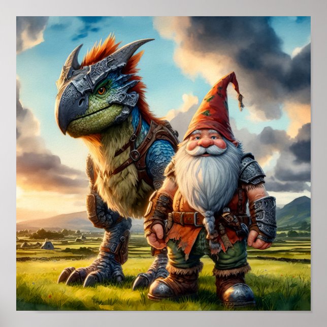 A Gnome Warrior posing with his Dragon Poster (Front)