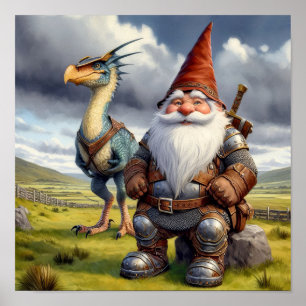 A Gnome Warrior Posing with his Dragon Poster