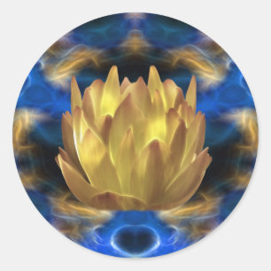 A gold lotus flower and reflections classic round sticker