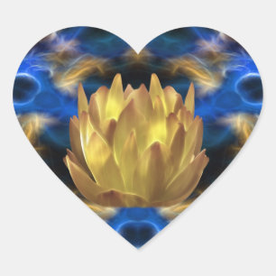 A gold lotus flower and reflections heart sticker