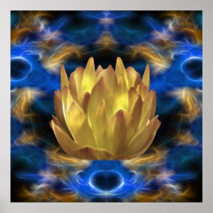 A gold lotus flower and reflections poster