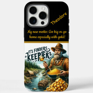 A gold miner happily finds treasure by a riverbank iPhone 16 pro max case