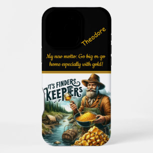 A gold miner happily finds treasure by a riverbank iPhone 16 pro max case