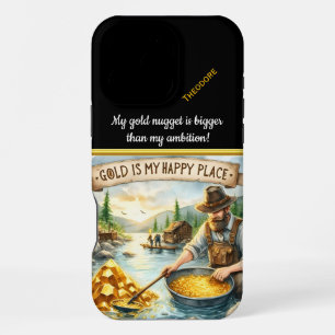 A gold prospector finds joy by the riverbank iPhone 16 pro max case