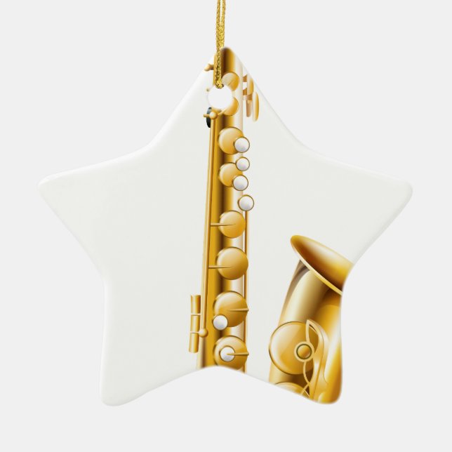 A gold saxophone ceramic tree decoration (Front)