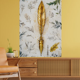 A golden feather or a fancy fountain pen. poster