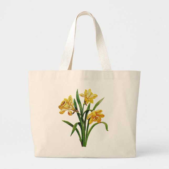 A Golden Host of Embroidered Daffodils Large Tote Bag (Front)