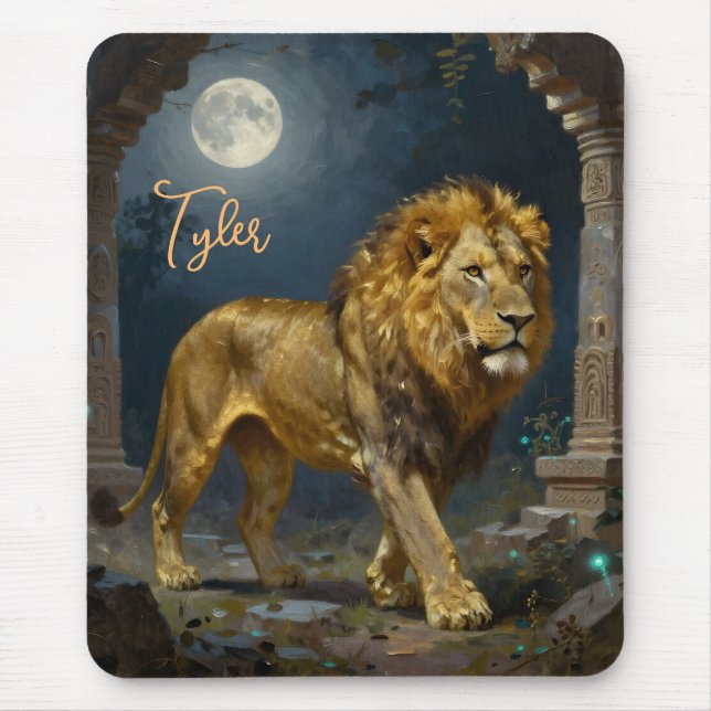 A Golden Lion Strolling under the Moon Personalize Mouse Mat (Front)