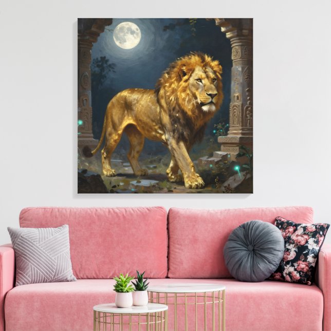 A Golden Lion Strolling under the Moonlight  Canvas Print (Insitu(LivingRoom))