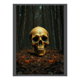 A golden skull halloween glossy poster
