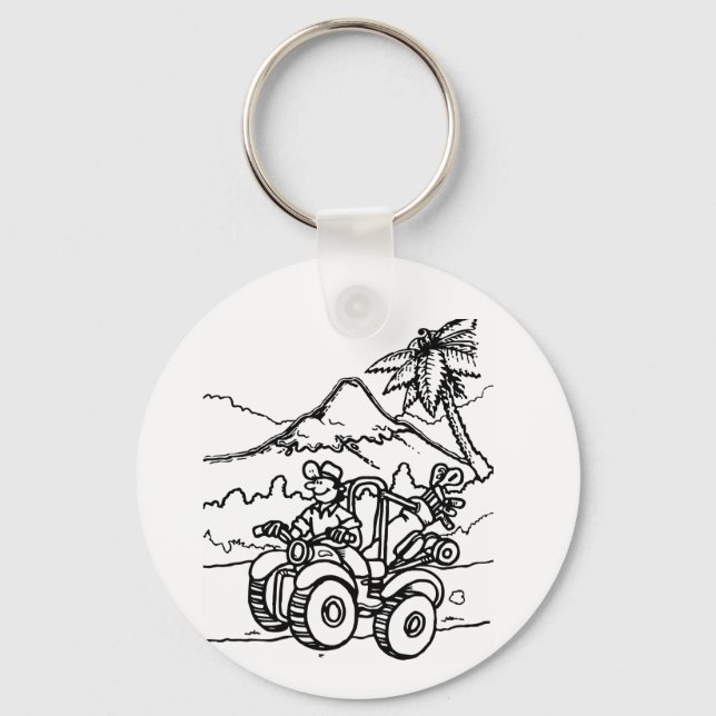 A Golfer playing golf with his four wheeler Key Ring (Front)