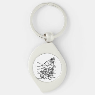 A Golfer playing golf with his four wheeler Key Ring