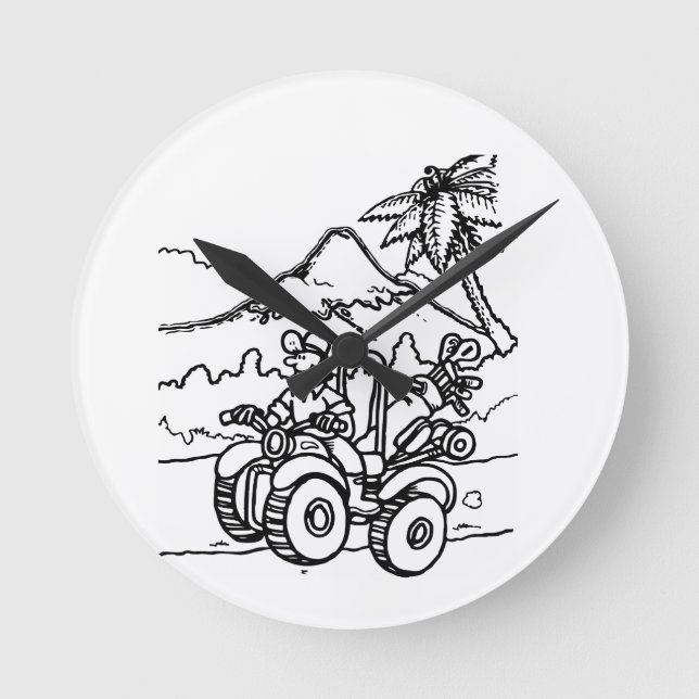 A Golfer playing golf with his four wheeler Round Clock (Front)