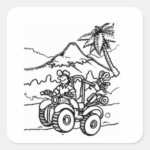 A Golfer playing golf with his four wheeler Square Sticker
