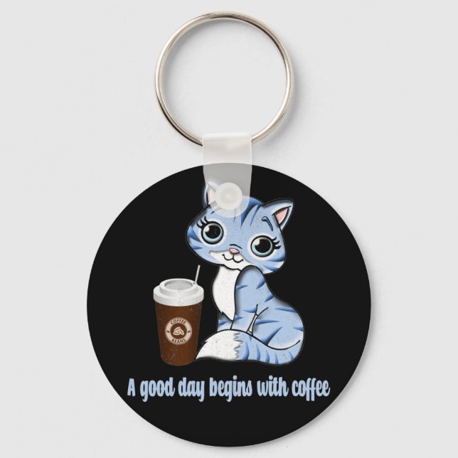 A Good Day Begins With Coffee | Coffee lover gift Key Ring (Front)